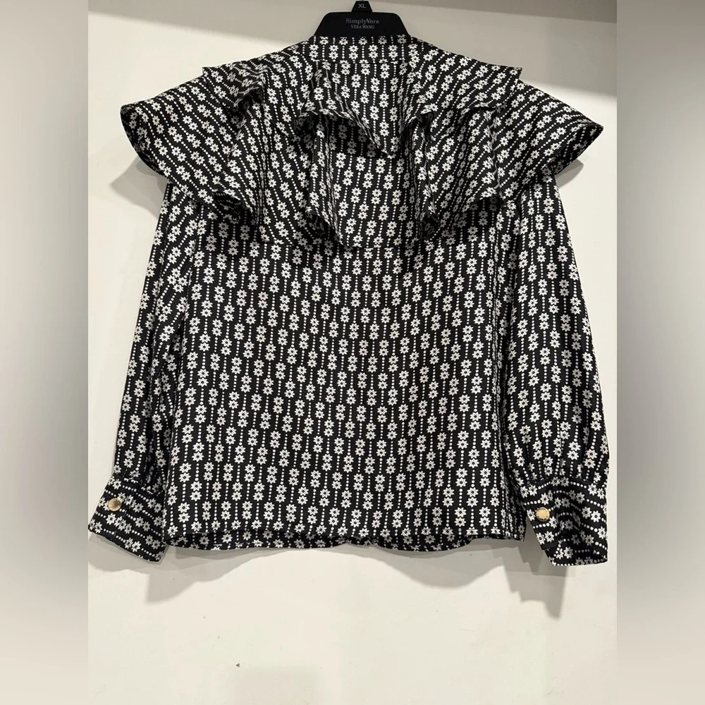 Sandro Paris Silk Printed Ruffled Blouse Size 0 US2 - Picture 3 of 8